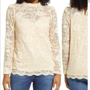 Gibson Look Lace High Neck Blouse SZ S
